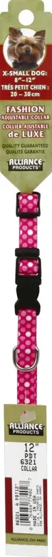 Coastal Styles Adjustable Dog Collar, Pink Dots, X-Small – 3/8 ” x 8 “-12 “