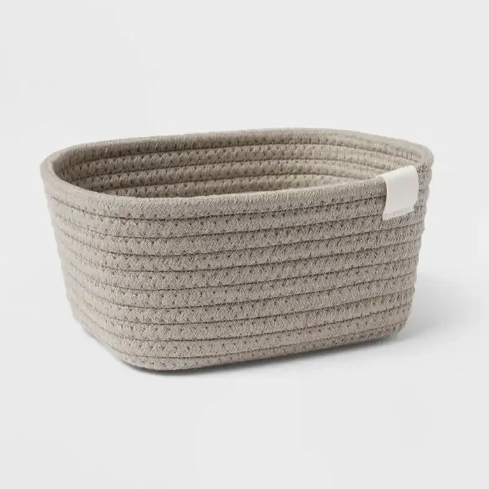 Coiled Rope Basket Gray – Brightroom™ Rectangle Decorative Storage, Polyester & Cotton, 8″x6″x4″
