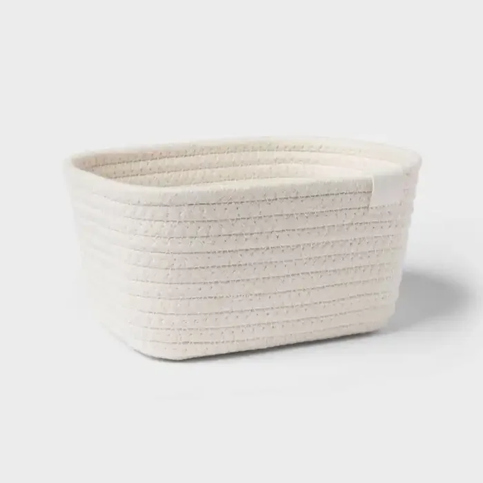 Coiled Rope Basket Ivory – Brightroom™ Decorative Rectangle, Polyester & Cotton, 8″x6″x4″, Spot Clean