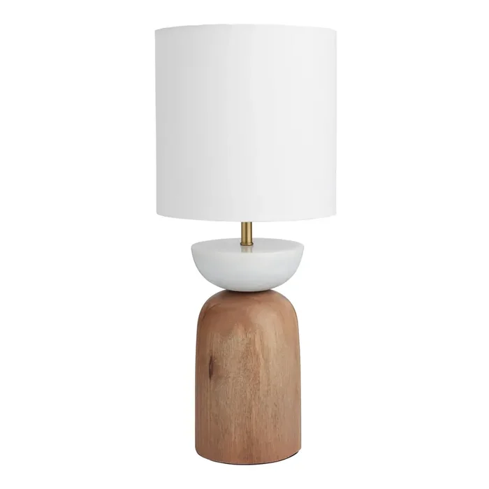 Coleen White Marble and Walnut Mid Century Table Lamp
