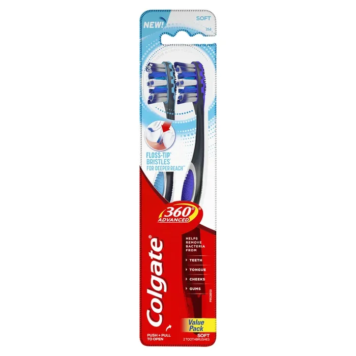 Colgate 360 Advanced Floss Tip Bristles Manual Toothbrush Soft – 2 Count