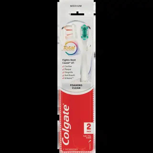 Colgate Foaming Clean Toothbrush, Medium Bristle, 2 Ct