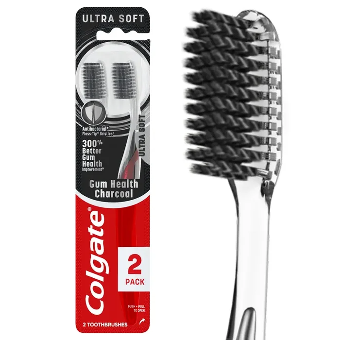 Colgate Gum Health Charcoal Adult Manual Toothbrush, Ultra Soft, 2 Pack