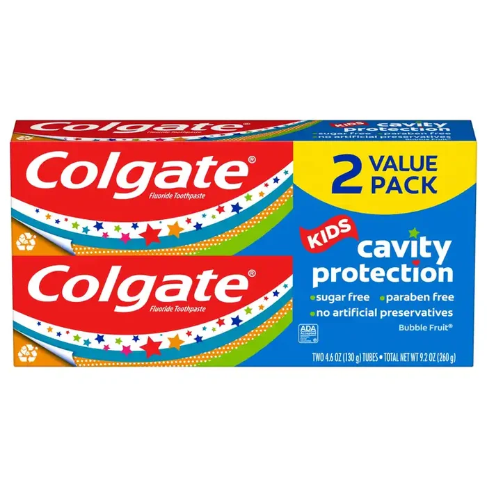 Colgate Kids Toothpaste with Fluoride, Anticavity & Cavity Protection Toothpaste, For Ages 2+, Mild Bubble Fruit Flavor, 4.6 Ounce (2 Pack)