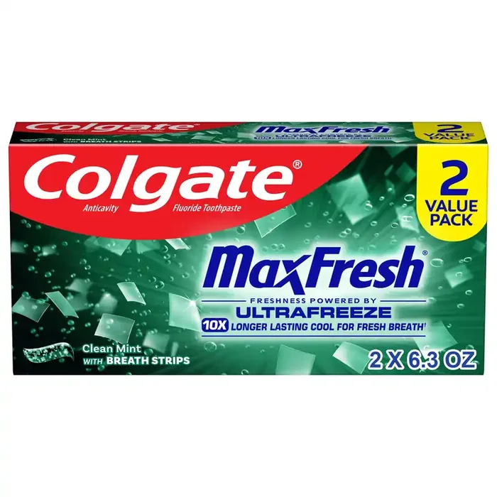 Colgate Max Fresh Toothpaste with Mini Breath Strips, Clean Mint, 6.3oz 2pk
