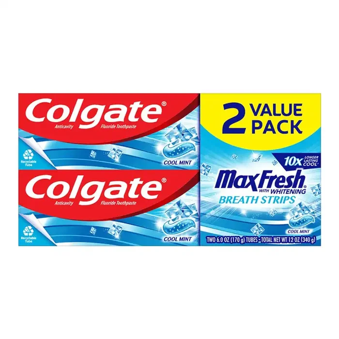 Colgate Max Fresh Toothpaste with Mini Breath Strips, Cool Mint – 6.0 Ounce (Twin Pack)