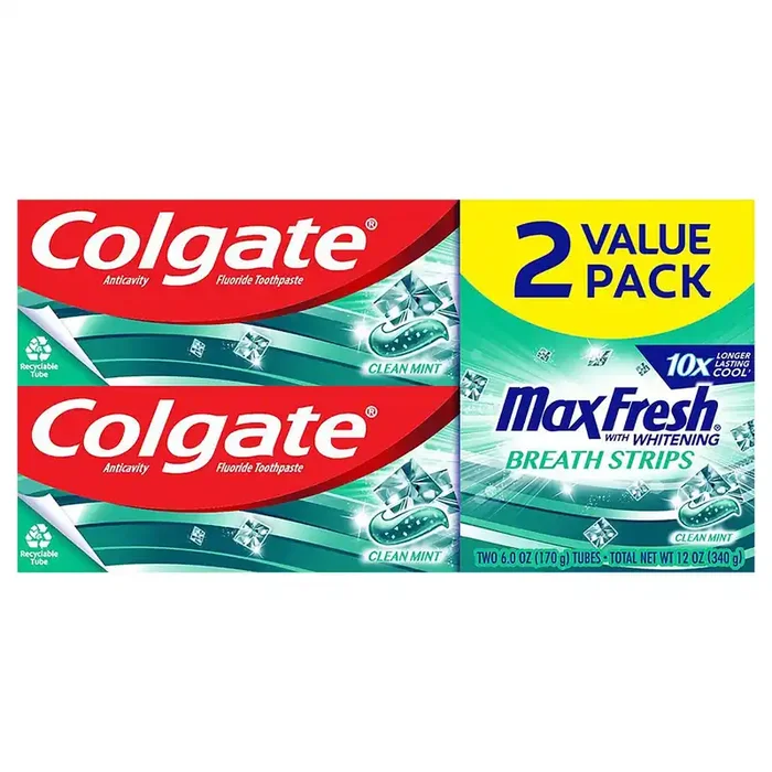 Colgate MaxFresh 2 Value Pack Breath Strips Clean Mint Toothpaste 2 Tubes 6.0 oz Tube 2 ea