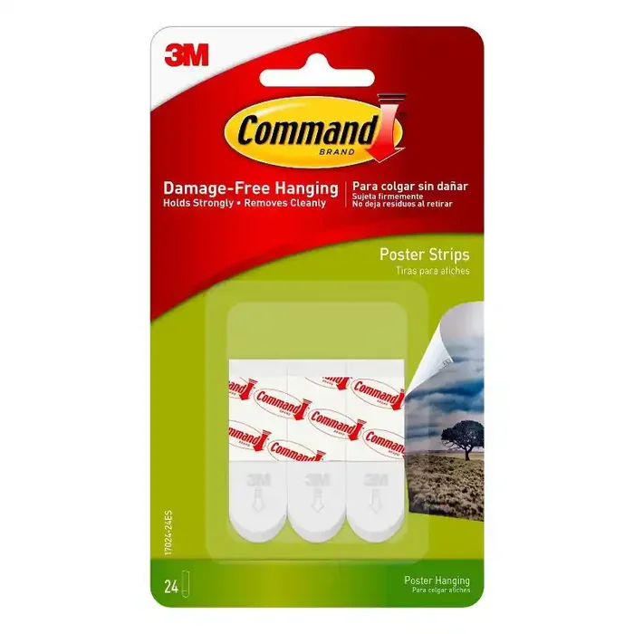 Command 24 Strips Small Sized Poster Strips Decorative Hooks White 3M Command Adhesive Strips for Mounting, 1.75″ Length