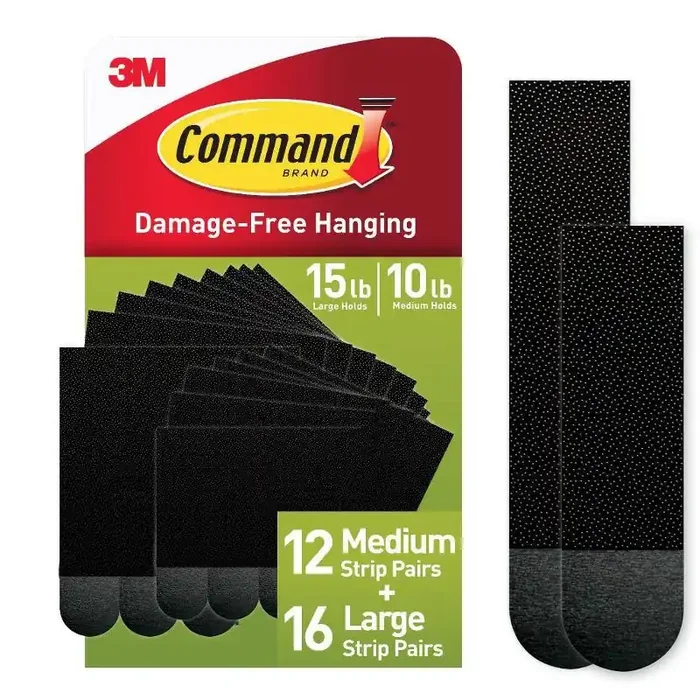 Command 28pc M/L Black Picture Hanging Strips Wall Adhesive for Frames, Heavy Duty, Plastic, 3.649″ Length, 0.751″ Width