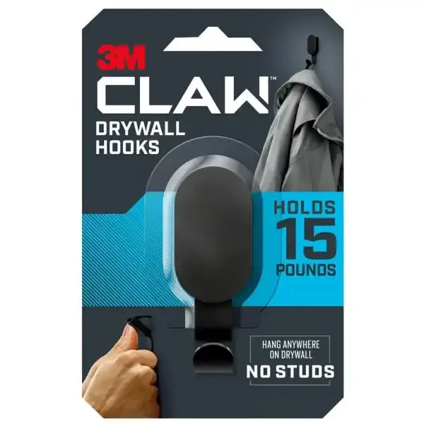 Command 3M Claw Drywall Hooks, 15Lb, Black, 1 Claw, 1 Cover