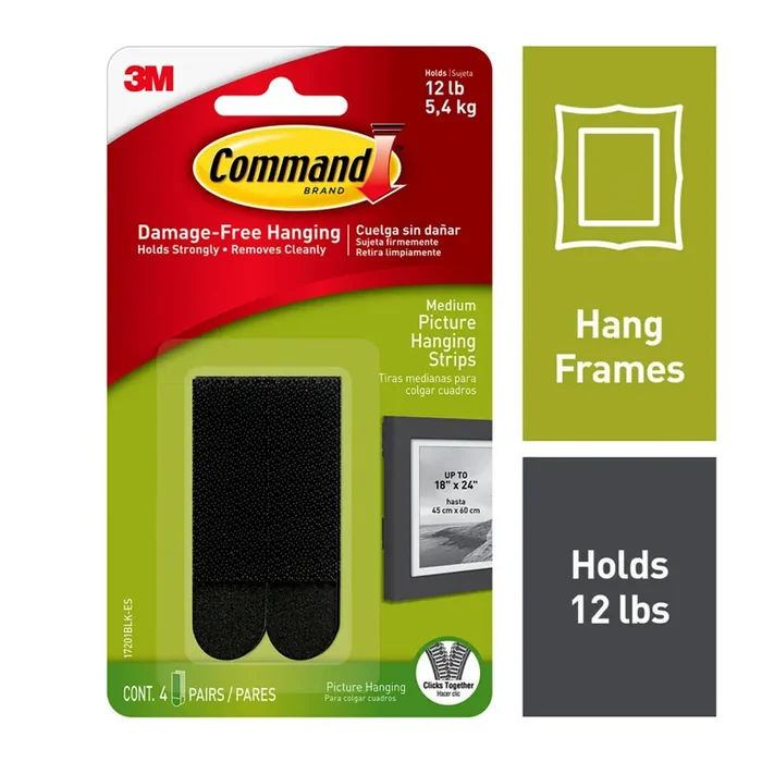 Command Black Medium Damage Free Picture Hanging Strips 4-pack