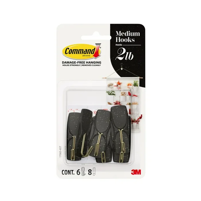 Command Command Medium Wire Hooks 17065-6st, Soot, 6 Hooks, 8 Strips
