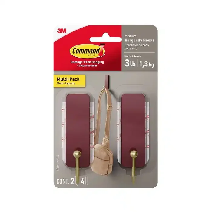 Command Damage-Free Medium 2 Hooks and 4 Strips Burgundy