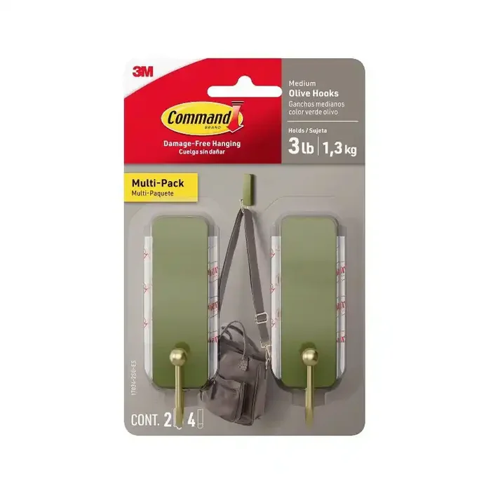 Command Damage-Free Medium 2 Hooks and 4 Strips Olive