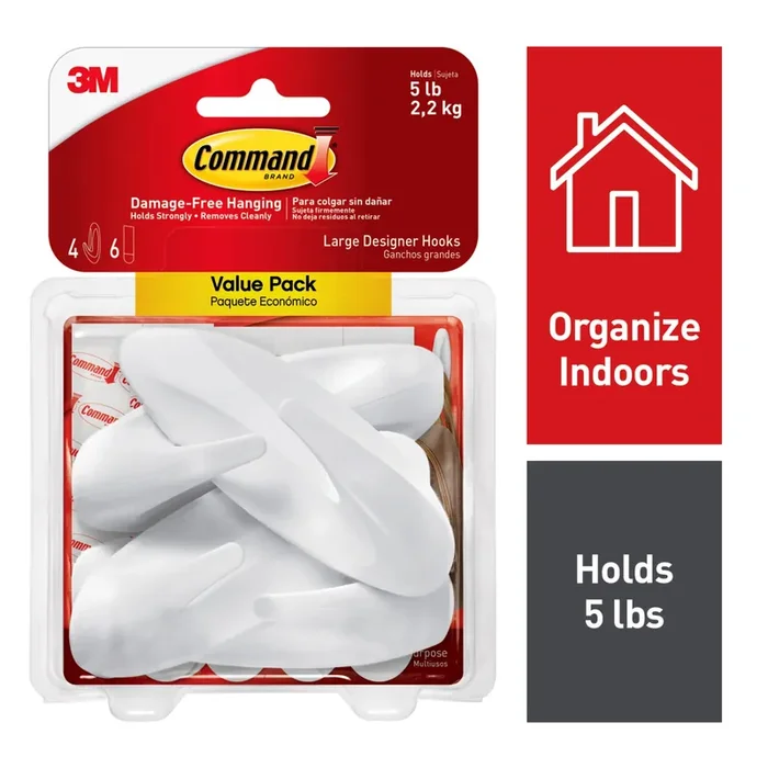 Command Large Decorative 4 -Pack Adhesive Storage/Utility hook ( 5-lb Capacity)