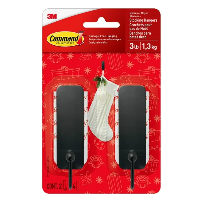 Command Matte Black Damage Free Stocking Hangers 2-pack
