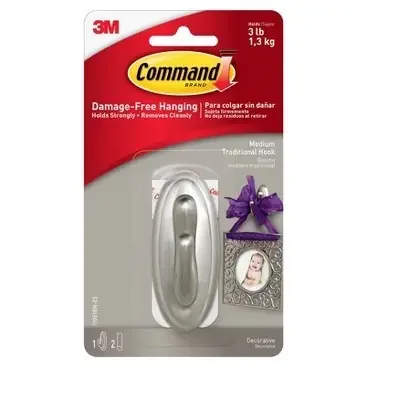 Command Medium Traditional Hook Brushed Nickel