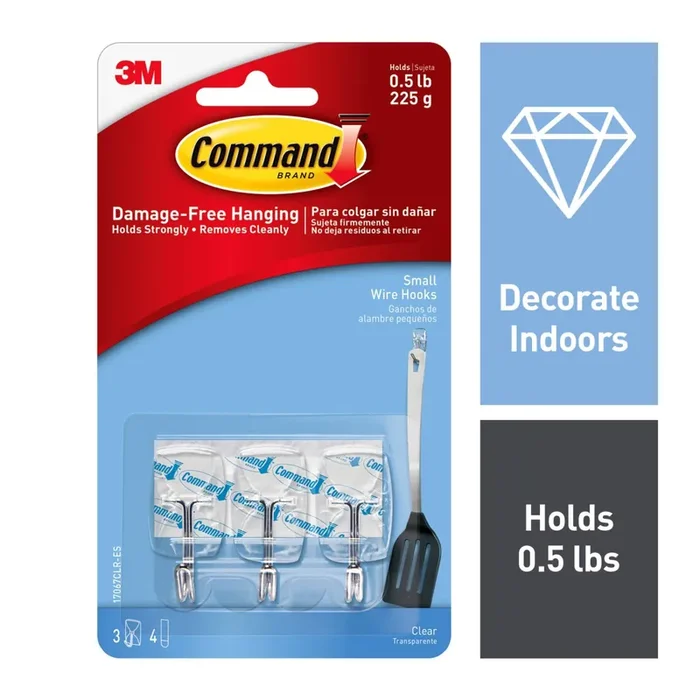 Command Small Sized Wire Decorative Hooks Clear
