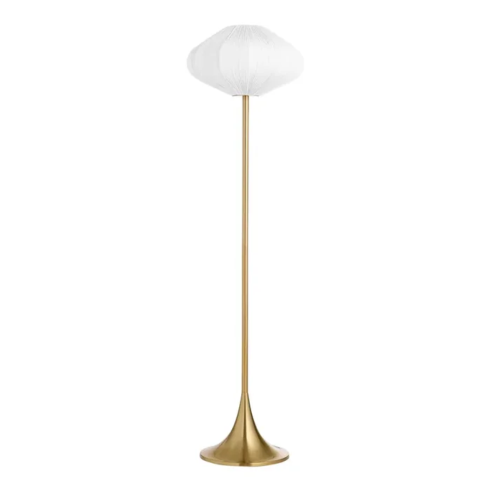Cosette Gold Metal Tulip and Pleated Lantern Shade Floor Lamp