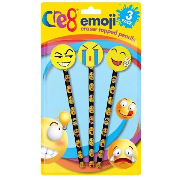Cre8 Emoji Eraser Topped Pencils 3 Pack