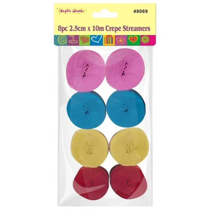 Crepe Streamers 10 Meter x 2.5cm 8 Pack