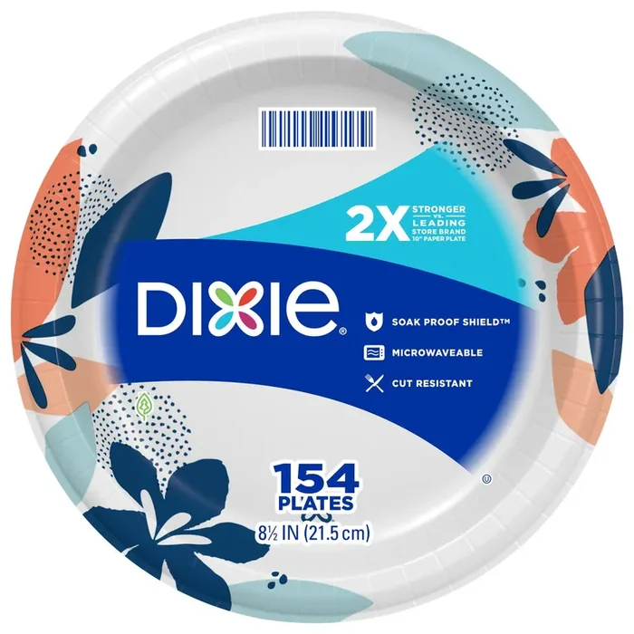 Dixie Paper Plates, 8 1/2 inch, Dinner Size Printed Disposable Plate, 154 Count