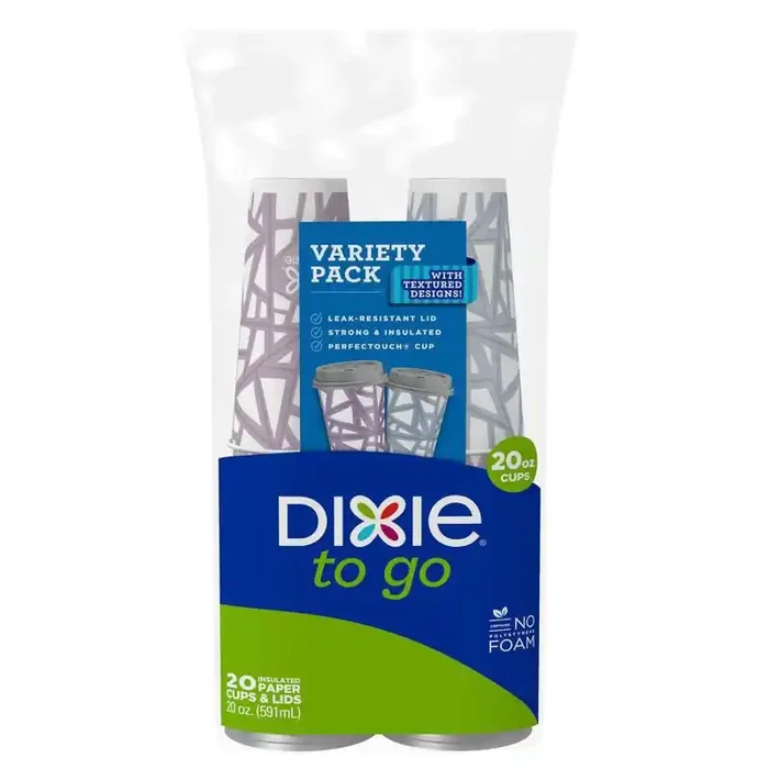 Dixie To Go 20 Ounce Paper Cups With Lids, 20 Count