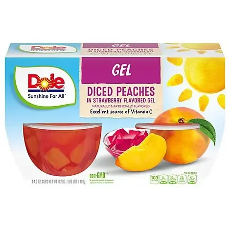 Dole Peaches In Strawberry Gel Cups – 4-4.3 Oz