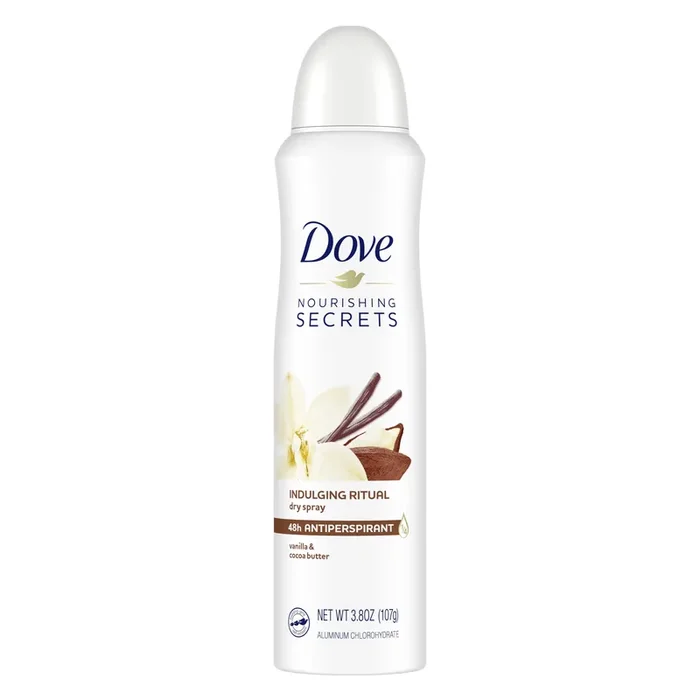 Dove 48-Hour Nourishing Secrets Indulging Ritual Antiperspirant Dry Spray, Vanilla & Shea Butter, 3.8 Oz
