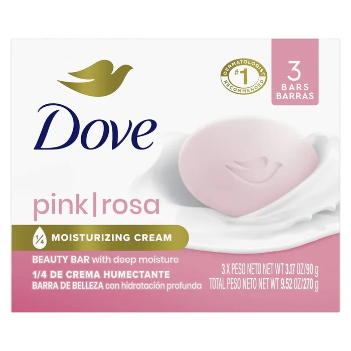 Dove Beauty Bar Gentle Skin Cleanser Pink, 3.17 oz, 3 Bars