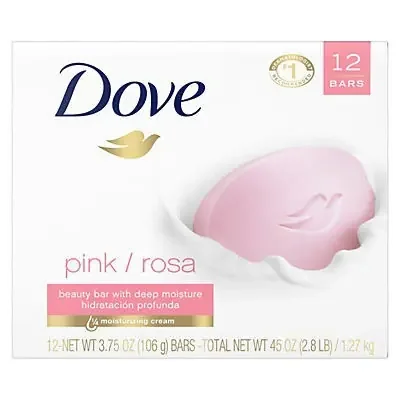 Dove Beauty Bar Gentle Skin Cleanser Pink, 3.75 oz, 12 Bars
