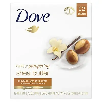 Dove Beauty Bar Gentle Skin Cleanser Shea Butter, 3.75 oz, 12 Bars