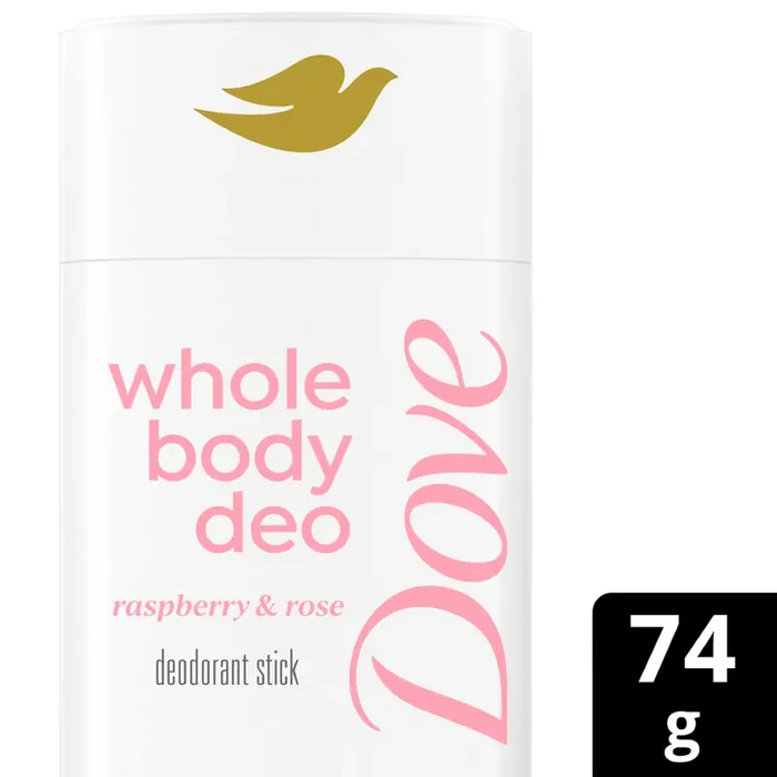 Dove Whole Body Deo Aluminum Free Anti-Chafe Deodorant Stick Raspberry & Rose for 72h Odor Control 2.6oz