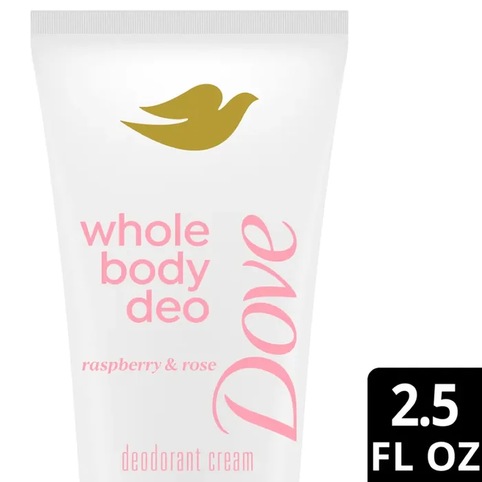 Dove Whole Body Deodorant Aluminum Free pH Balancing Cream Raspberry & Rose for 72h Odor Control 2.5oz