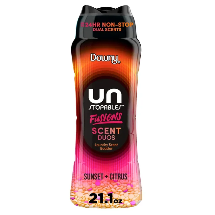 Downy Unstopables Fusions Scent Duos Laundry Scent Booster Beads, Sunset and Citrus Scent, 21.1 OZ, 24hr non-stop freshness with 2 in 1 dual scent laundry scent beads