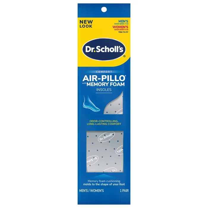 Dr. Scholl‘s Air-Pillo with Memory Foam Insoles, Unisex (Men 7-12) (Women 5-10), 1 Pair, Trim to Fit Inserts
