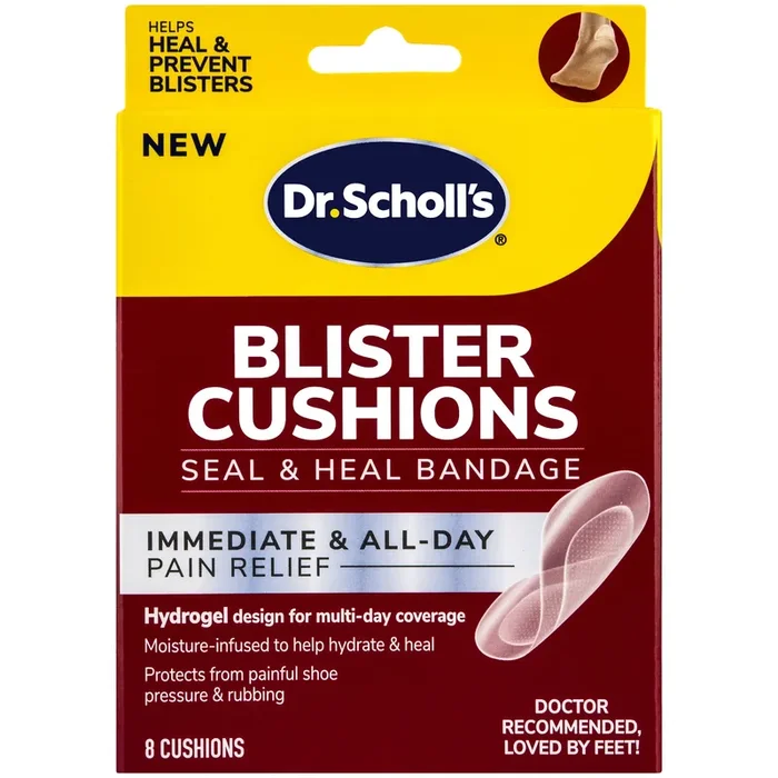 Dr. Scholl‘s BLISTER CUSHIONS Seal & Heal Bandage with Hydrogel Technology, 8 ct // Immediate & All-Day Pain Relief, Thin, Flexible & Nearly Invisible, Moisture-Infused