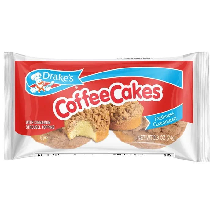 Drake‘s Cakes, Drake‘s Snack Coffee Cakes with cinnamon streusel topping (wrap)