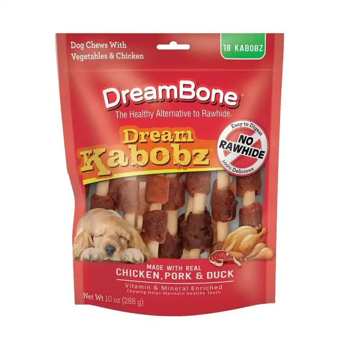 DreamBone Rawhide Free Dream Kabobz with Real Chicken,Beef and Pork Dog Treats – 18ct