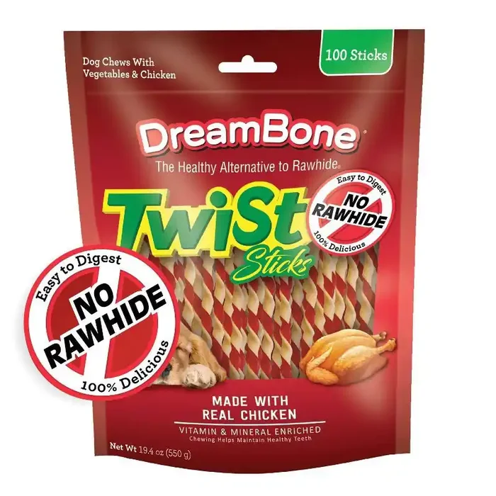 DreamBone Twist Sticks with Chicken and Vegetable Flavor Dog Treats – 100ct/19.4oz