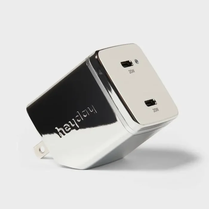 Dual Port USB-C 40W Wall Charger – heyday™ Chrome Short Circuit Protection Adapter