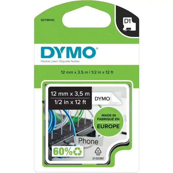 Dymo D1 High-Performance Flexible Nylon Fabric Tape For Dymo Labelmanager Label Makers, 1/2″” X 12’, Black Print On White