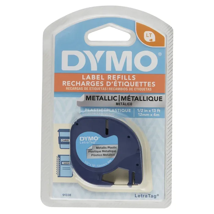 Dymo Lt Black on Metallic Plastic Tape 1/2″ x 13‘
