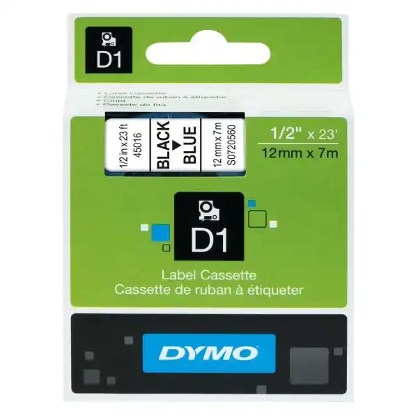 Dymo Standard D1 Labeling Tape For Labelmanager Label Makers, Black Print On Blue Tape, 1/2‘‘ W X 23‘ L, 1 Cartridge