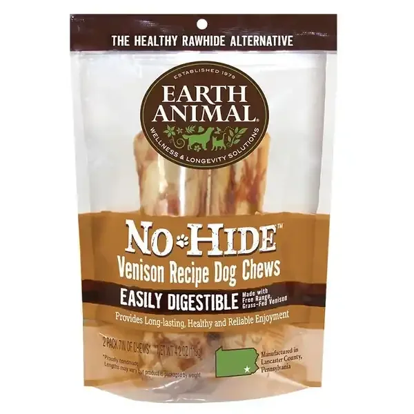 EARTH ANIMAL DOG NO-HIDE VENISON 4 INCHES 2 PACK