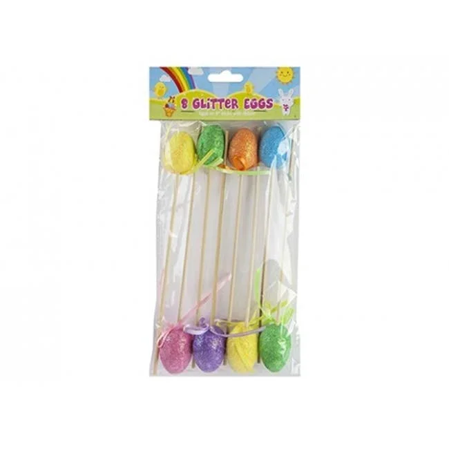 Easter 4cm Assorted Colour Glitter Eggs on 8″ Stick
