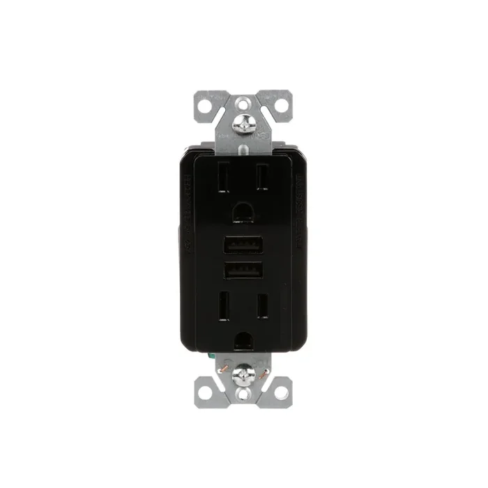 Eaton 15 -Amp 125-volt Tamper Resistant Residential/Commercial Decorator USB outlet Dual Type A , Black