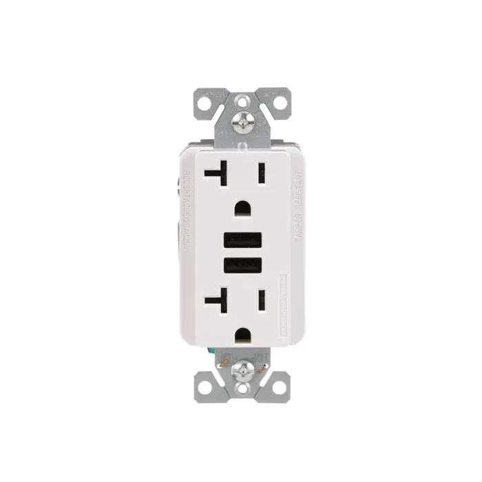 Eaton 20 -Amp 125-volt Tamper Resistant Residential/Commercial Decorator USB outlet Dual Type A , White