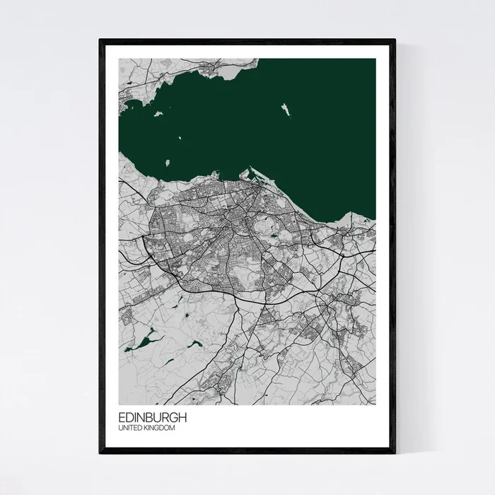 Edinburgh A3 Grey Green and Black Map Print in Tube