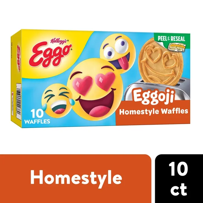 Eggo Eggoji Frozen Waffles, Frozen Breakfast, Resealable, Homestyle, 12.3oz Box, 10 Waffles